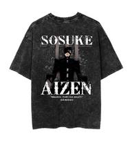 Anime BLEACH T Shirt Aizen Sousuke Printed T-shirt Men Unisex Clothes Vintage Washed Cotton Streetwear Oversized O-Neck Tees S įvairiaspalvis
