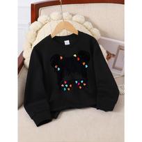 Kids Unisex Crewneck Sweatshirt, Cute Double Hair Buns Colorful Heart Sunglasses Print Soft Fleece Pullover For Kids Over 4 Years Old 110 juoda