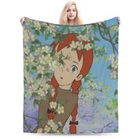 Soft BlanketKids Camping Cartoon manga A-Anne of Green Gables Throw Blanket Flannel Bedspread For Outdoor Print Sofa Bed Cover Size: 75*100cm, Weight: 230 GSM