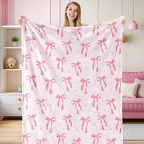 Manta peluda con lazo rosa, manta bonita con lazo, pajarita, manta de franela acogedora para el Día de San Valentín, hogar, cama Size: 75*100cm, Weight: 230 GSM