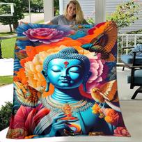 Sakyamuni Buddha Guanyin Bodhisattva Buddhism Faith Religion Blanket Soft Throw Blanket for Home Pray Bedroom Beds Sofa Cover Size: 75*100cm, Weight: 230 GSM