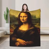 Cat Lover Mona Lisa Blanket Warm Comfy Throw Blanket Winter Girls Outdoor Picnic Bedspread Size: 75*100cm, Weight: 230 GSM