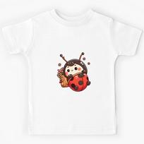 Kawaii Ladybug: With A Backpack Filled With Flowers Kids T-Shirt 170