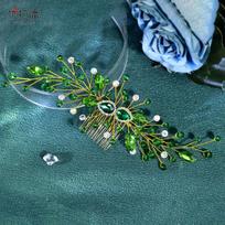 LY-HP0085 Side Bun Rhinestone Alloy Headband Luxurious Sparkling Crystal Bridal Hair Accessory Wedding Hairstyles Bride's žalia