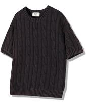 Goobin [Season Off] Cable Washed Short Sleeve Knit - Navy Navy/M