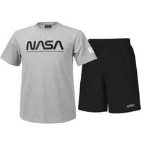 Nasa Unisex Training Cotton Blend Short Sleeve T-Shirt + Woven Knee-Length Shorts Set [Light Melange + Black] 110