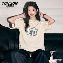 TonLion Women's Heavyweight Cotton Graphic T-Shirt M abrikosas