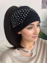 Autumn Winter Women's Spandex/Cotton Hand Embroidered Rhinestone Adjustable Hat Headband Headscarf Open-Top Ponytail Fashionable juoda