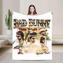 Warm Soft BlanketChild Picnic Bad Bunny Puerto Rican Rapper Portrait Bedding Throws Flannel Bedspread For Couch Sofa Bed Cover Size: 75*100cm, Weight: 230 GSM
