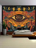 Psychedelic All Seeing Eye Tapestry, Trippy Mushroom Moon Wall Hanging, Polyester Fabric Art for Bedroom Decor 100X70CM