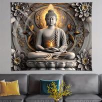 Buddha and lotus yoga meditationtapestry withdark lotus pattern is suitable for decorating bedrooms living rooms and dormitories 100X70CM