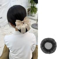 Women Spring Clips Korean Bun Snood Cloth Hairgrips Cover Net Headwear Bowknot Hair Bun  Bank Staff champagne-Fine mesh
