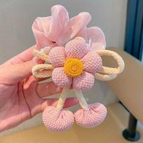 Knitted Flower Hair Tie for, Bun Maker, Big Intestine Hair Loop, Bow with Tassels, Hair Accessory