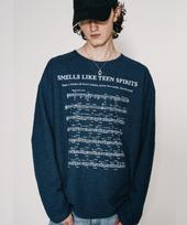 Bastic Music Score Grunge Boucle Knit_Navy M