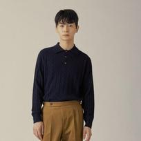 Mannergram Classic Cable Long Sleeve Collared Knit Navy M