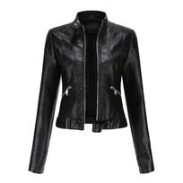Lady Leather Jacket Women's Thin Slim Fit Leather Coat S juoda