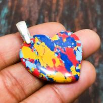 Beautiful Mosaic Jasper, Gemstone Handmade Jewelry 925 Sterling Silver Pendant 1.62 Inches geltona