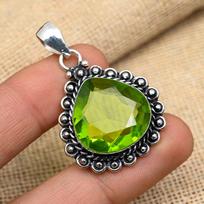 Astonishing Green Amethyst Gemstone Handmade 925 Sterling Silver Jewelry Lovely Pendant For Women 1.65 Inches žalia