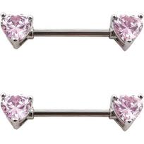 Excepro 2 Nipple Barbell 316L Surgery SS PVD Plated Multicolor Red Blue Rainbow Pink Purple Square Crystal Zircon Heart Nipple Piercing Shiny Shiny rožinė