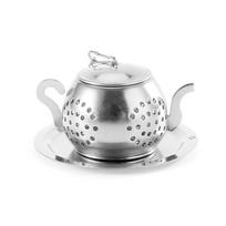 Metal Tea Strainer Teapot Shape Loose Tea Infuser Stainless Steel Leaf Tea Maker Strainer Chain Drip Tray Herbal Spice Filter