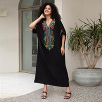Black Maxi Dresses Women Summer Embroidery Viscose Holiday Cover Ups for Swimwear Beachwear Bathing Suits One Size
