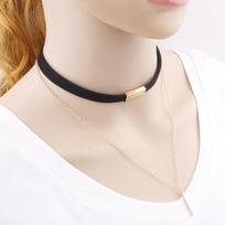 Aksominė Grandinėlė Choker Kaklo Papuošalas Pakabukas Metalo Juostelė Bib Apykaklė Karoliai Moterims Mados Papuošalai Black + Gold beige