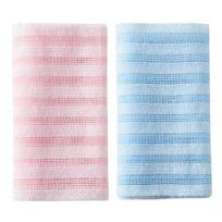 2Pcs Exfoliating Shower Towel Bath Towel with Foaming Net Long Strip Design rožinė/mėlyna