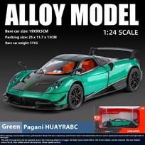 1/24 mastelio Pagani Huayra lydinio automobilio modelis su retro atitraukimo mechanizmu, puiki dovana vaikams lenktynių gerbėjams ir kolekcininkams žalia