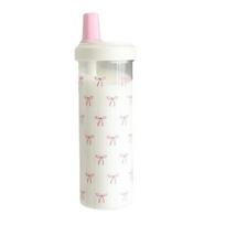 Pink Bow Print Water Bottle with Straw Lid 700ml Cute