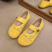 Soft-soled single shoes women's hollowed-out one-pedal Velcro Mary Jane women's shoes summer new with skirt mesh shoes 35 geltona