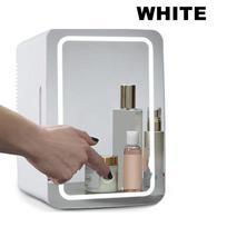 8L Mini Make Up Fridge with LED Light Mirror Portable Cosmetic Storage Refrigerator Cooler&Warmer Freezer for Car Dual balta