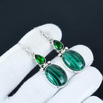 Elegantiški malachito ir žaliojo turmalino auskarai, 925 svarų sterlingų sidabro auskarai, senoviniai papuošalai, kabantys auskarai meilės dovanoms 5.5 Cm žalia