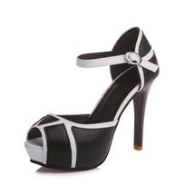 Fashion Women's Sandals Colorblock Peep Toe Platform Pumps Summer Fish Mouth Fight Color Shoes Sexy High Heels Thin Heels Dress Shoes 34 juoda