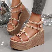 Fashion Summer Women Sandals Casual Roman Wedge Luxury Shoes Thick Sole High Heels Shoes Women Rivets Open Toe Platform Sandals Women 35 rožinė