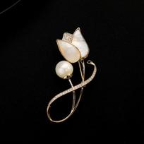 Tulip Brooch, Elegant Feminine Charm, Pearl Brooch, Korean Fashionable Flower Brooch, Suit Coat Accessory