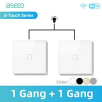 BSEED WIFI Touch Switch 1Pack 1/2/3/4Gang Glass Smart Wall Light Switch Touch Screen Backlight Control Aleax Smart Life E Series White