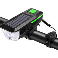 Bike Light Solar Usb Rechargeable Dual Charging Horn Lamp Waterproof Bicycle Front Headlight žalia