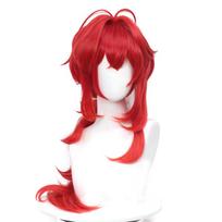 Diluc Perukas Cosplay Raudoni Plaukai Ilgi Garbanoti Formuoti Atsparūs Karščiui Suaugusiems Vyrams Moterims Helovinas Vaidmenų Žaidimas + Peruko Kepuraitė One Size