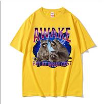 Awake But At What Cost Meme T Shirt Retro Raccoon Funny Gift T Shirts Men Womens Clothing ONeck Oversized Short Sleeve Tshirt S