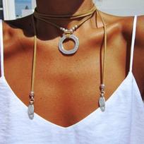 Women's Boho Suede Leather Long Choker Necklace KTJ ruda