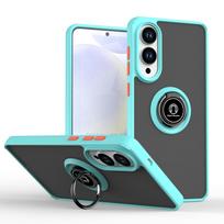 Armor Matte Case For Samsung S25 S24 S23 S22 S21 S20 Note 20 Ultra Plus S25edge S24FE S23FE Magnetic Ring Stand Shockproof Cover Galaxy Note20 dangaus mėlyna spalva