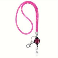 1pc Rhinestones Lanyard Badge Card Holder Lanyard for Teacher Retractable Lanyard Necklace Eyeglass Holder Lanyard for Women rožinė raudona spalva