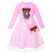 4094 Girls Brawl Stars Print Mesh Rainbow Princess Dress 110cm