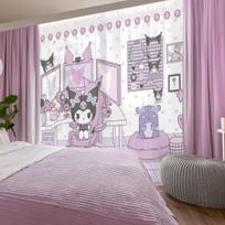 Sanrio Kuromi Wall Art UV Cut Mirror Lace Curtains of 100cm Wide x 108cm Long Character Kuromi Washable Heat Shielding Mirror Lace (Set 2) SB-672-S