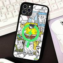 Cartoon Cute S-SpongeBob Anime Black For Magsafe Magnetic Phone Case For IPhone 16 15 17 Pro Max 11 12 13 14 Plus Cover iPhone 12