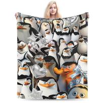 Madagaskaro pingvinai Prekės Pledai Minkštas Fleece Mesti pledas Patogios lovatiesės 75cmx90cm black