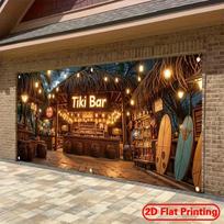 2D Summer Tiki Bar Backdrop, Tropical Hut with String Lights Background Cloth 47.2x31.5inch/120*80cm