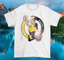 NHL Boston Bruins T Shirt Cartoon Caricature Short Sleeve S-4XL White Unisex T-Shirt S įvairiaspalvis