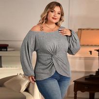 Women Sexy Comfortable Casual One Shoulder Slim Fit Long Sleeve T Shirt Top 1XL pilka