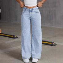 Bow Embroidered Jeans Women's High-waisted Straight-leg Pants Loose Casual Trousers S mėlyna